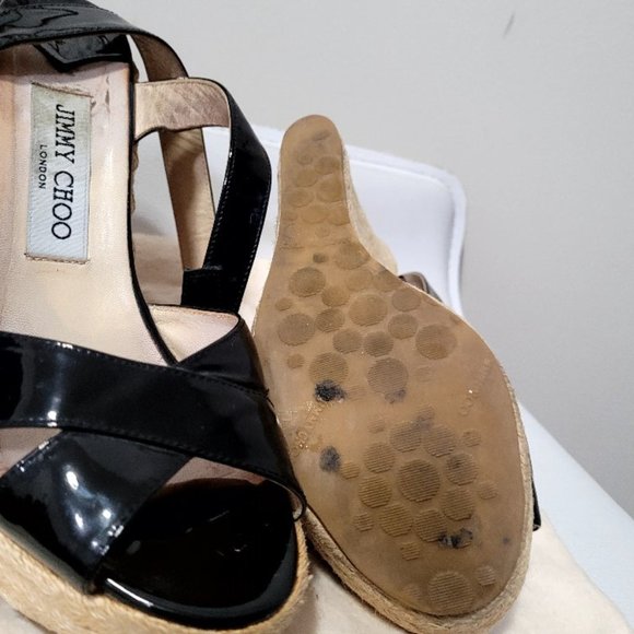 Porto black patent platform espadrille wedges jimmy choo - Picture 4 of 8